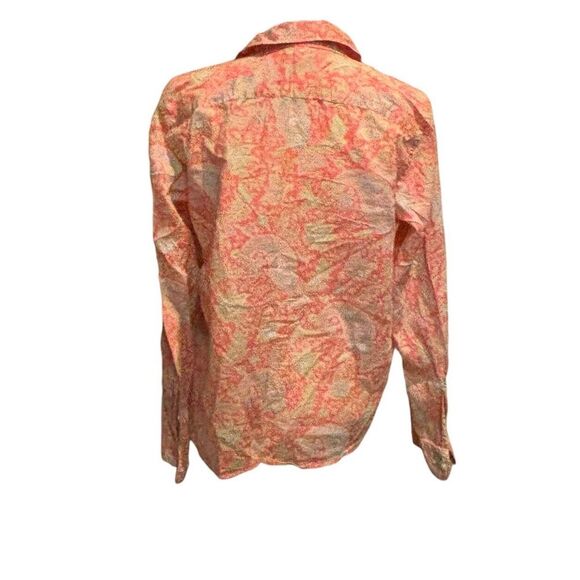 Lauren Ralph Lauren  Orange‎ Floral Long Roll Tab Sleeve Pockets Blouse  Large - Picture 2 of 4